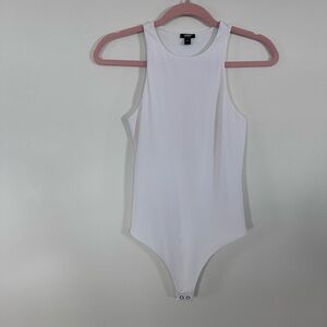 Express Body Contour Silky High Neck Bodysuit - White - XS